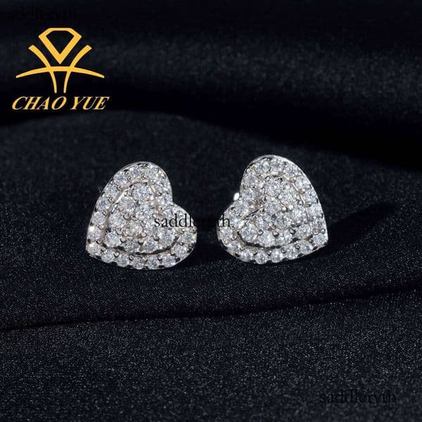 Hot selling sterling sier VVS moissanite with full dia personalized large heart-shaped trendy earrings