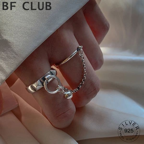 Real 925 Sterling Silver Retro Round Geometric Ring For 2 Rign Chain Vintage Fine Jewelry Minimalist Accessories Gift 250805
