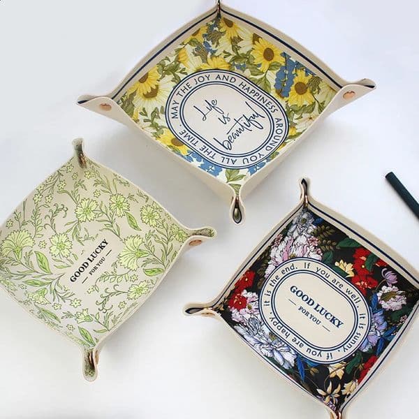 Desktop Storage Tray PU Leather Key Plate Home Decoration Dice Wallet Coins Folding Basket Wholesale 250811