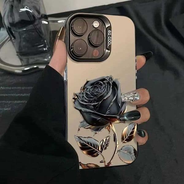 Black Gold Rose Phone Cases for 16 15 Pro Max Cases For 16E 11 12 13 14 Pro X XS XR 7 8 Plus SE2 Silver IMD CoversXJ250811