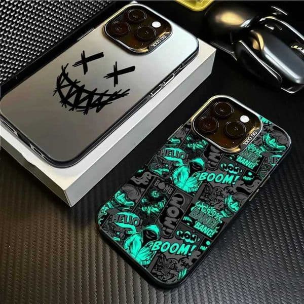 Black Comic Style Phone Case For 16 Pro Max 16 Plus 14 15 11 12 13 Pro Max 16E X XS XR 7 8 Plus SE 2022 Shockproof CoverXJ250811