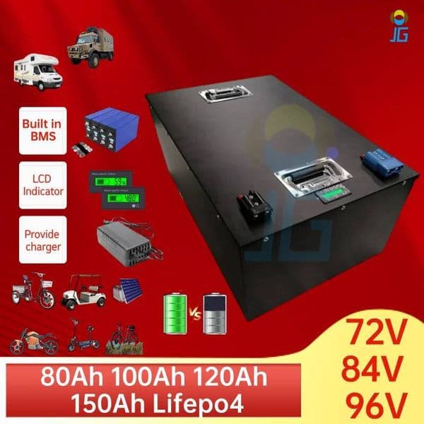 Waterproof LIFEPO4 72V 84V 96V 100AH 110AH 120AH 125AH 130AH iron phosphate battery pack with BMS for EV RV AGV Golf Cart thumbnail 2