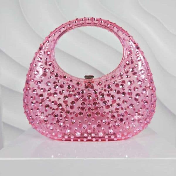 Women's Shiny Transparent Acrylic Box Evening Diamond-encrusted Rhinestone Crescent Moon Clutch Bag