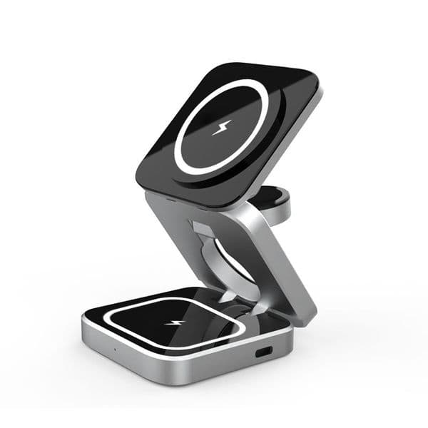 3-in-1 15W Wireless Charger USB TYPE-C Stand Pad For iPhone 16 15 14 13 12 Pro Max Foldable Qi Fast Charging Station for Samsung Watch Earbuds Phone Metal Magnetic New