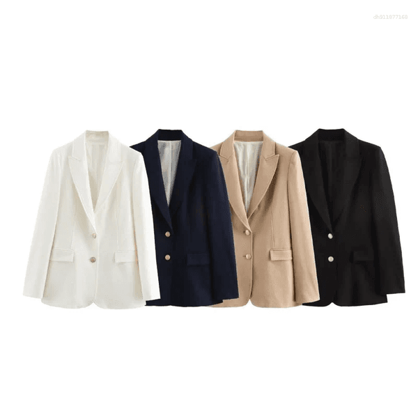 Women's Jackets Simple Fashion Coats Women Turn Down Collar Long Sleeve Pocket Single Breasted Slim Solid Streetwear Elegant Outerwear