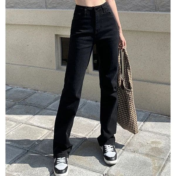 Woman Korean High Waist Streetwear Straight Leg Jeans Girls Y2k Clothes Pants Female Fashion Black Baggy Harajuku Denim Trousers 250811