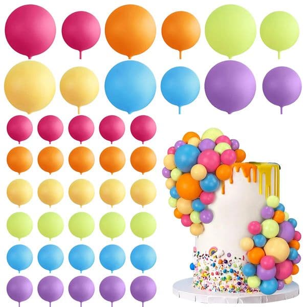 42 PCS Ball Cake Picks Colorful Ball Shaped Cake Topper Pearl Balls Cupcake Cake Insert Topper for Birthday Party Wedding Decor 250805