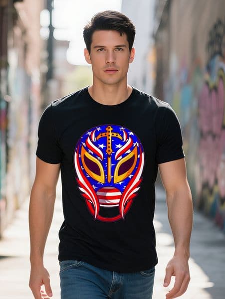 Men s Plus Size Cotton T Shirt with Vibrant Mexican Wrestling Mask Graphic Soft Breathable Sports Tee for Summer and