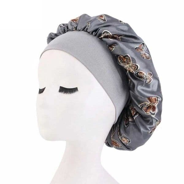 Butterfly Print Satin Sleeping Cap Wide Brim Nightcap Hair Care Turban Chemo Hat for Washing Face Skin-Caring Makeup XJ250812