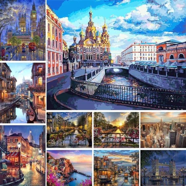 Paintings Coloring By Numbers Adults Acrylic Paint Handicraft Water Town Picture Wall Art Painting For Living Room Home Decor Landscape