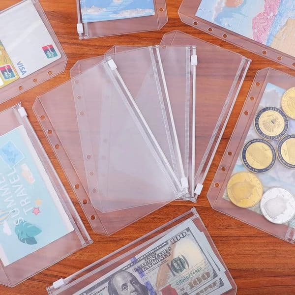 8PCS PVC Binder Pocket Cash Envelopes A5 A6 A7 Zipper Folders Pouches Money Organizer Budget Document Filing Loose Leaf Inserts 250806