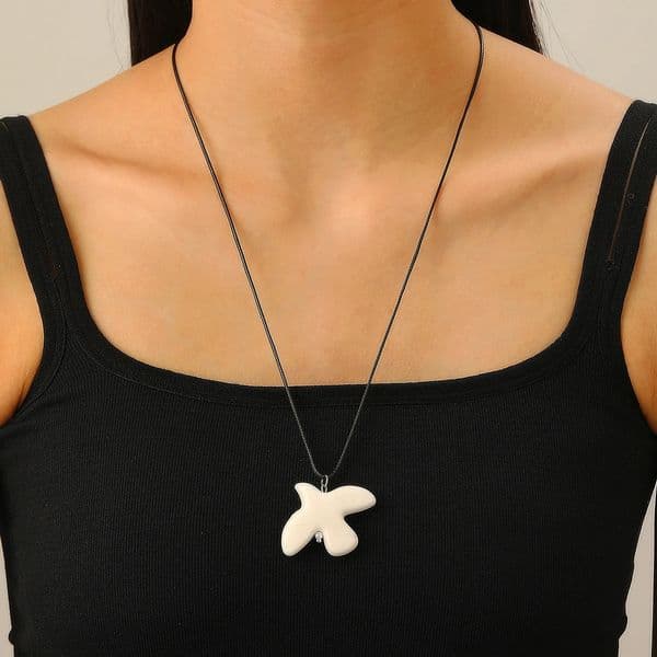 LATS Fashion White Ceramic Peace Necklace for Women Vintage Geometric Round Hoop Earrings Jewelry Gift 250805