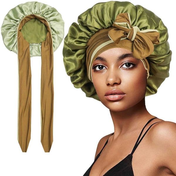 Women Double-layer Satin Sleep Cap Elastic Tie Band Night Shower Cap Adjustable Hair Head Cover Bonnet XJ250812