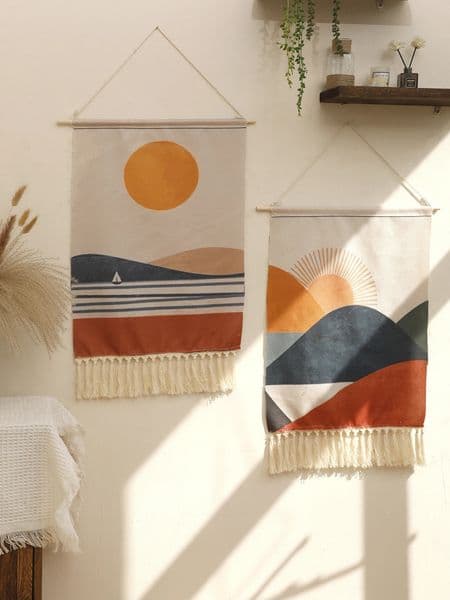 Boho Macrame Wall Tapestry Mountain Sunrise And Sunset Home Decoration Tapestry Wall Hanging Room Decors Aesthetic Wall Decor 250813