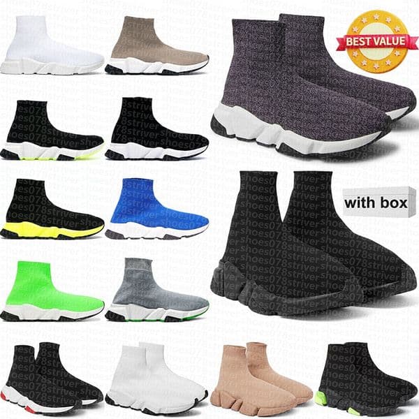 free shipping designer sock shoes trainers with box mens womens casual sneakers triple black white pink green