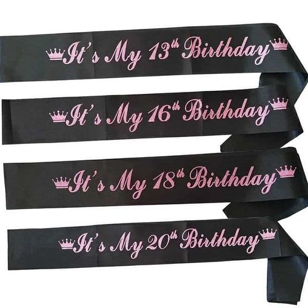 Giltter Black Its My 13th 16th 18th 20th Birthday Crown Sash Sweet 16 Shoulder Strap for Girls Happy Birthday Party Decoration X250813