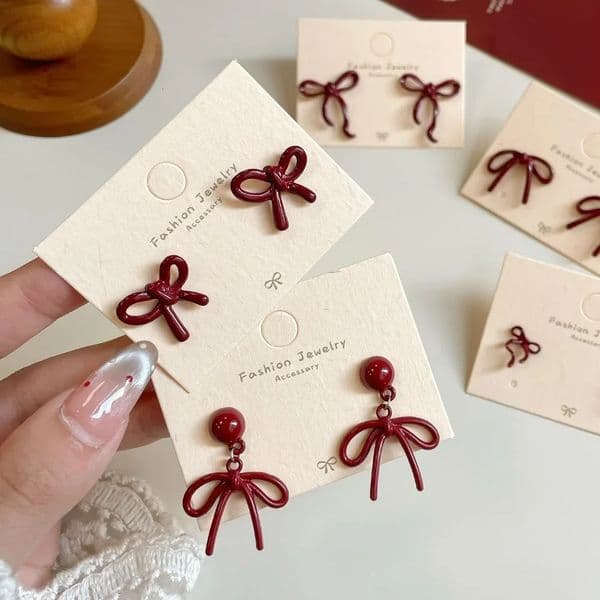 Retro Style Red Bowknot Stud Earrings for Women Girls Simple Earings Piercing Ballet Ribbon Aesthetics Elegant Ear Jewelry Gifts 250812