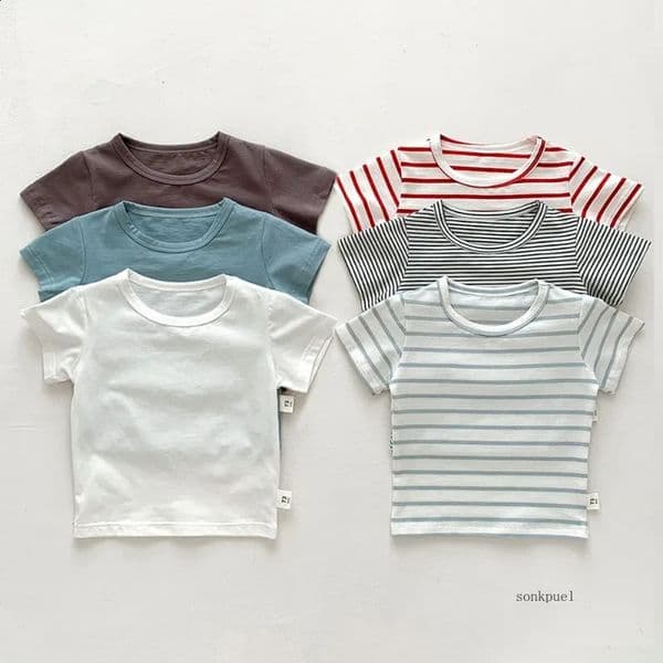 Baby Boy Stripe Shirt Summer Casual Short Bat Sleeve Kids for Boys Clothing Children Girls Sports Cotton Tops 250812BJ