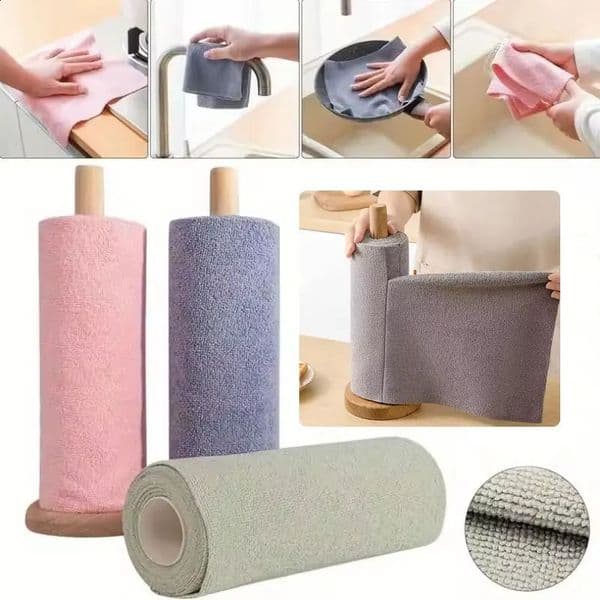 Reusable Cleaning Wipe Household Kitchen Cloth Microfiber Towel Rolls Dish Rags Wash Paper Towel Replacement 1 Roll of 20 Sheets 250812