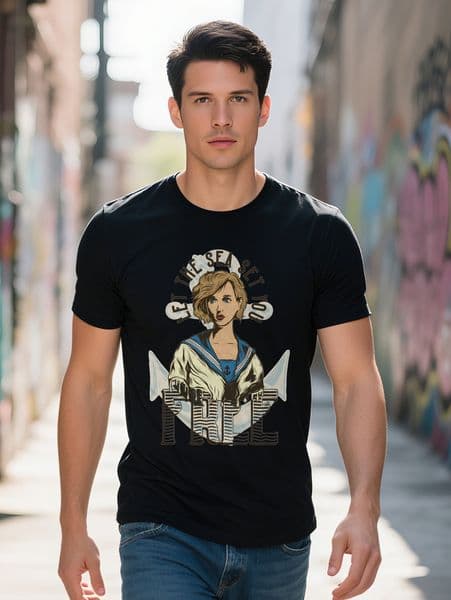 Men S Casual Crew Neck T-Shirt with Unique D Pirate Print Soft Breathable Regular Fit Perfect for Summer and Spring