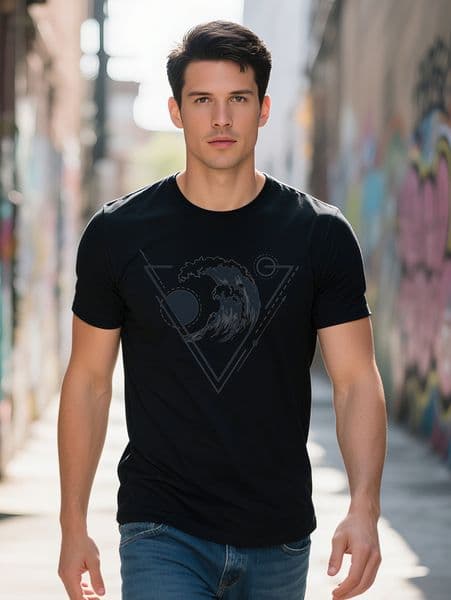 Men s Graphic T Shirt Black Geometric Wave Print Lightweight gsm Regular Fit Round Neck Summer Essential