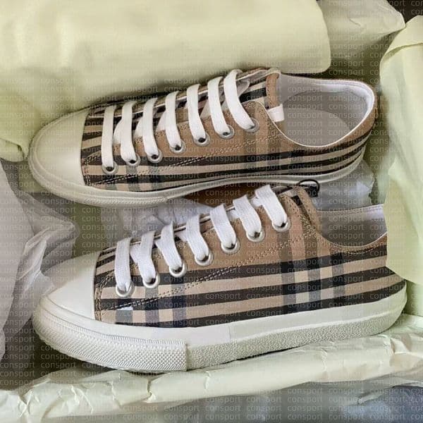 Designer new canvas casual shoes Vintage Print Check Sneakers Women Sneaker Two-toneCotton Gabardine Flats classics comfortable size 35-43