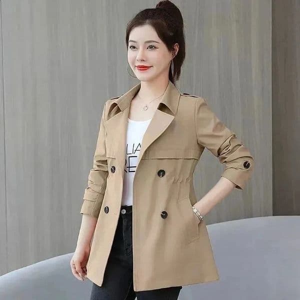 Womens Trench Coats Spring Autumn Jackets Lined Casual Coat Suit Collar Women Korean Fashion Jacket 2025 Slim Pink 250805