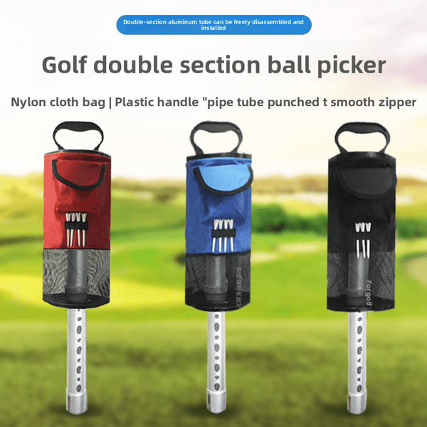 The two-section aluminum tube of the golf ball picker is perforated and has a large capacity, eliminating the need to bend over. It is a portable ball picking device