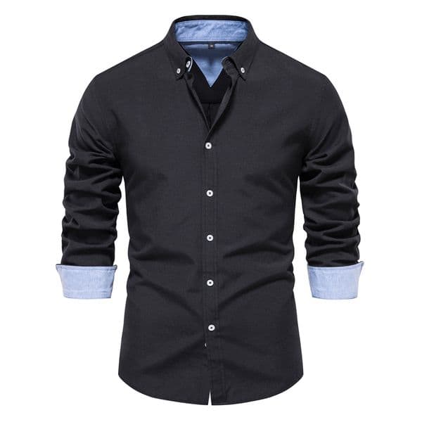 Men's long-sleeved shirt high-quality fitted shirt men's casual versatile and fashionable solid-color long-sleeved top for men European size: S-3XL