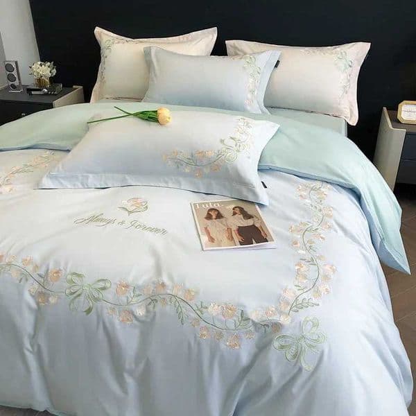 New High-End Simple and Light Luxury Skin-Friendly Cotton Four-Piece Set Simple Embroidery Bedding Lily XJ250619
