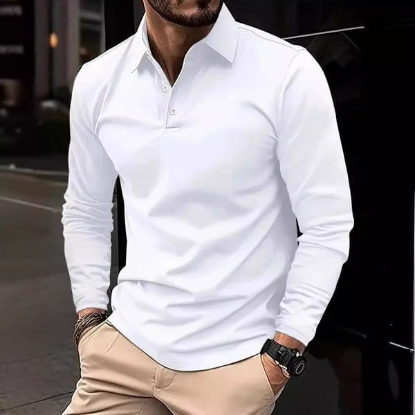 Classic mens simple solid color lapel POLO shirts Spring autumn business leisure outdoor travel friends party long sleeve tops 250811