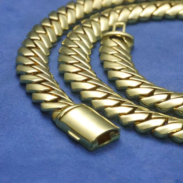 ESKEEM 12mm 14K Gold Plated Miami Cuban Link Choker Necklace for Men Hip Hop Jewelry Bracelet 250811