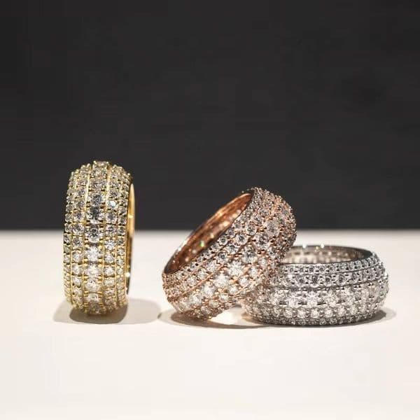 Buss Down Sier 10mm Width Iced Out Eternity Band VVS Moissanite Men Ring Hip Hop