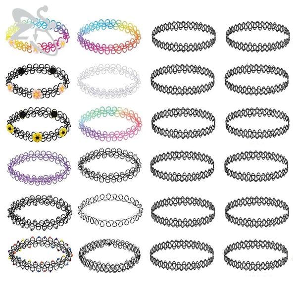 ZS 12Pcs Vintage Stretch Choker Necklace Lady Girl Tattoo Punk Retro Gothic Elastic Necklaces for Women 250811