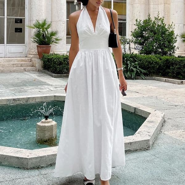 2025 Women Summer Cotton Long Dress Sleeveless Sexy V-Neck Boho Maxi Dress Loose Style Long Dress Vestidos Clothes 250813