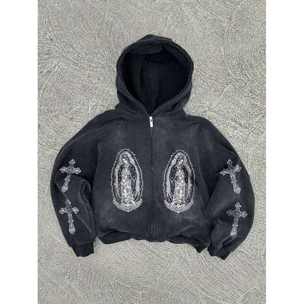 New Y2k Hip-Hop Europe United States Personality Pattern Printing Hoodie Men Fall Haruku Jacket Gothic Casual Zip Up Hoodies