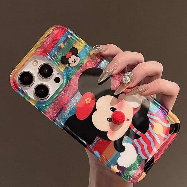 New Cute Red Nose Mickey Phone Case Compatible with Apple 16 Pro Max Swirl iPhone 15 Protective Cover for Women