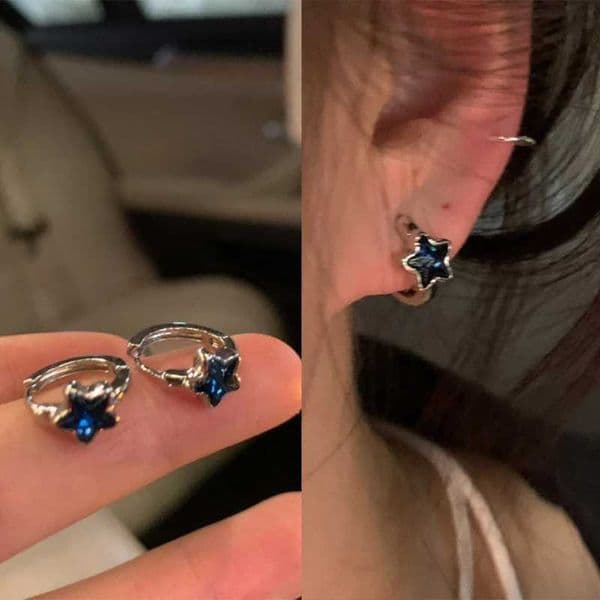 2K Trend Cute Sweet Blue Star Hoop Earrings For Women Girls Simple New Fashion Vintage Earrings Aesthetic Jewelry Gift XJ250814