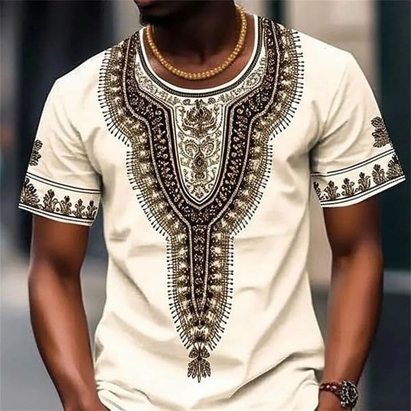 Summer Mens Vintage T-shirt Ethnic Style Printed Top Street Fashion O-Neck Short Sleeve Leisure Holiday Top Plus Size Clothin 250813