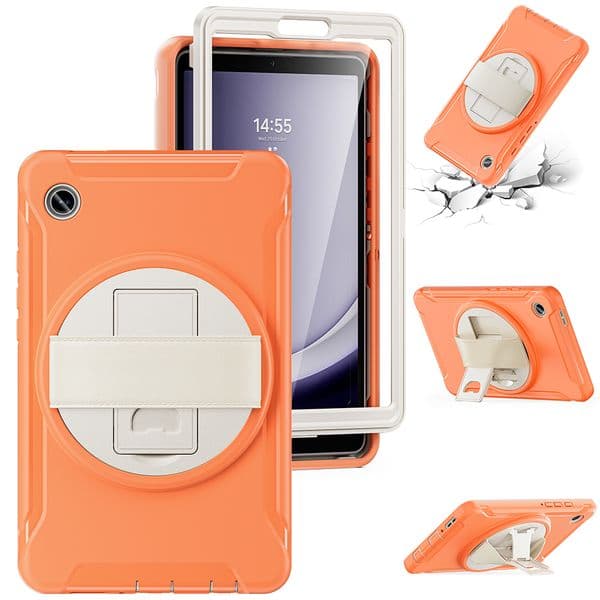 360 Degree Rotating Stand Case For Samsung Galaxy Tab A9 8.7inch(2023) Bracket Hand strap Case, Durable and anti drop tablet protective Cover X110/X115/X117(black)(PET Film)