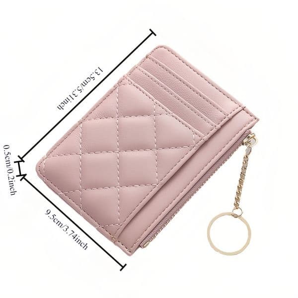 Luxury Designer Quilted minimalist ringui mini wallet - ID bag with multiple card slots and ID holder, zipped coin purse, faux leather-tan