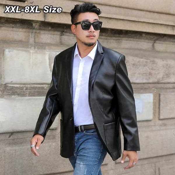 Oversized Mens Leather Blazer Dress Black PU Business Casual Jacket Fashion Loose Spring Autumn Coats Brand Clothing 7XL 8XL W250815