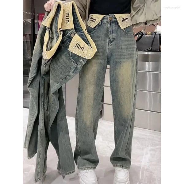 Women's Jeans 2025 Spring Autumn Loose High Waist Denim Pants Waisted Leisure Korean Version Ladies Straight Trousers