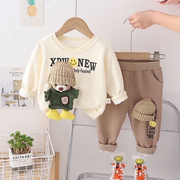 Toddler Baby Boys Girls Clothing Kids Cotton Cartoon Bear Shirt Top Pants 2pc/Sets Spring Autumn Infant Casual Sports Outfits S260428