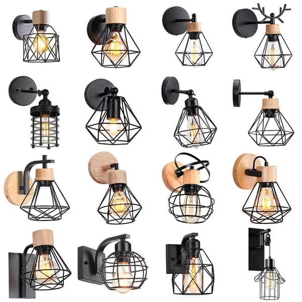 Vintage LED Wall Light Retro Loft Industrial Wall Lamp E27 Wooden Iron Black Cage Lampshade Sconce Indoor Lighting Wall Lamp X250815