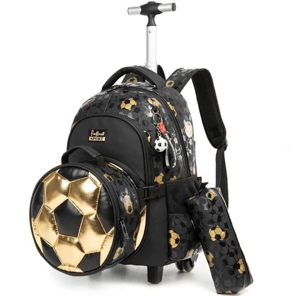Rolling Backpack for Boys Soccer Print with Lunch Bag Pencil Case Favorite of Football Fans Durable and Lightweight X250815