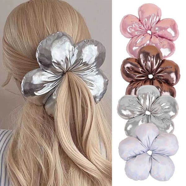 Korean Exaggerated Oversized Black Flower Scrunchie Headdress Women Girls Trendy Design Elastic Hair Band Accessories Z250815