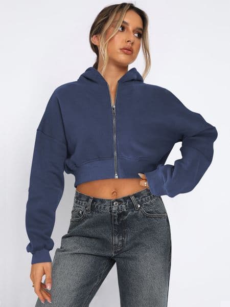 A57 Croppd Women Brushed Full Zip Hoodie Winter Jacket Sportswear Yoga Outfits Hooded Workout Track Running Coat with Fleeces