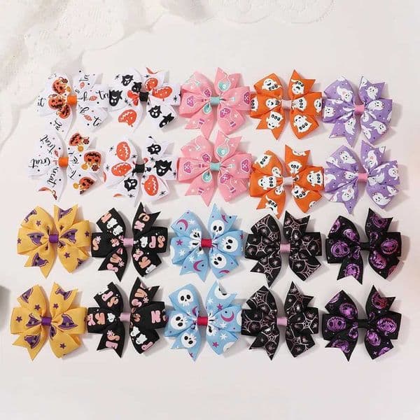 20Pcs Candy Color Pumpkin Skeleton Print Hair Clips Childrens Halloween Festival Side Bow Accessory for Girls Z250815