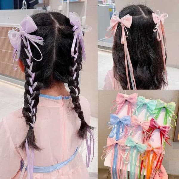 2Pcs Korean Sweet Bows Hair Clips for Girls Baby Accessories Summer Side Braided Mesh Hairpins Headbands Barrettes Z250815